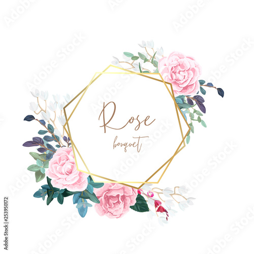 Gold frame with pale roses,...