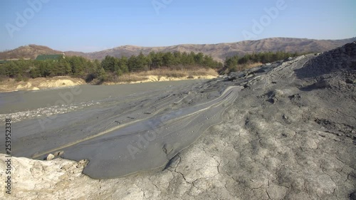 Interesting view mud volcano bubble boiling. Mud Volcanoes stand for one of the most interesting mixed reservation. Gas Coming Out of the Mud Volcanoes of Methane. Bubbling Mud Pool - Timelapse photo