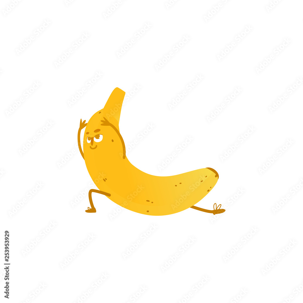 Vector flat banana doing stretching or yoga
