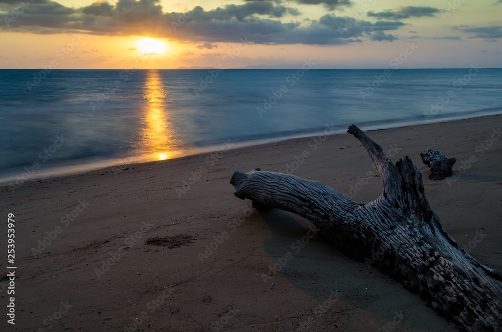 Beautiful sunsets at the beach with timber. Beautiful sunsets at the beach with timber.