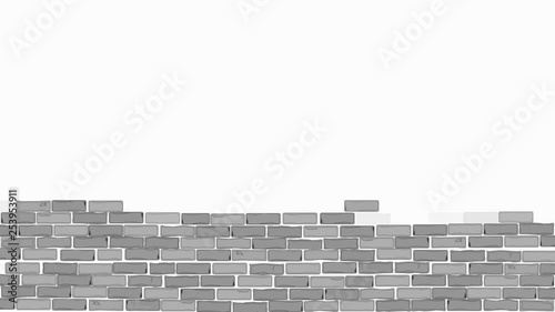 Brick wall construction. Gray bricks installing, building wall. Concept of construction, protection, craftsmanship and module structure. Foggy background. Almost black and white.