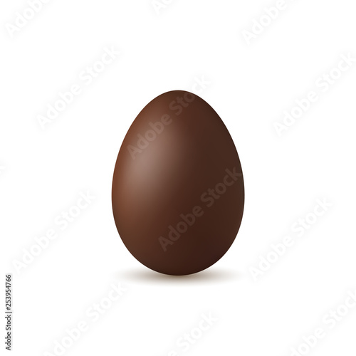 Easter egg 3d. Chocolate brown egg, isolated white background. Traditional sweet candy dessert, decoration Happy Easter celebration. Design element spring holiday, greeting. Vector illustration