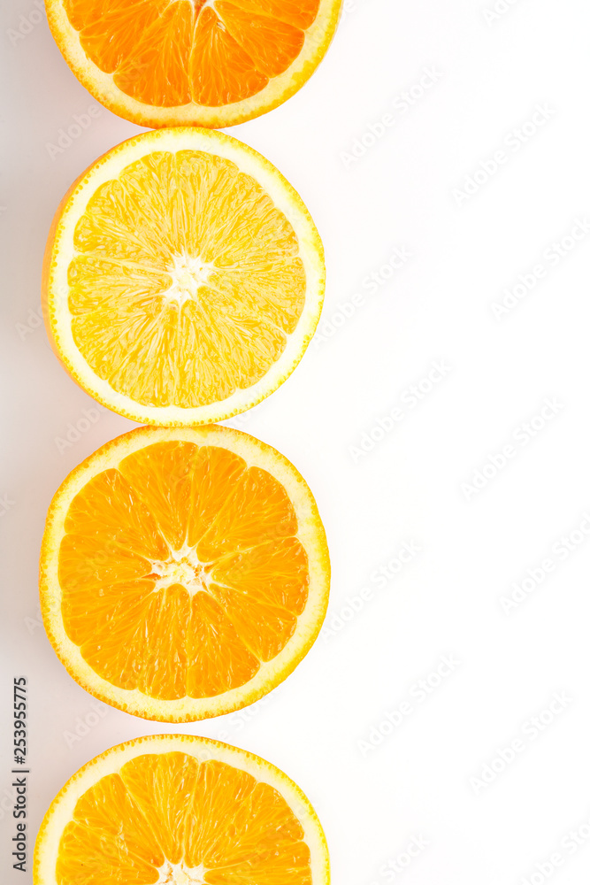 slices of fresh orange on white background slices of fresh orange on white background