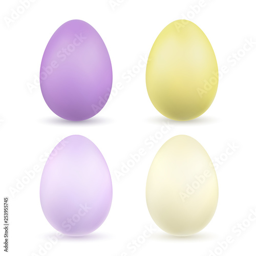 Easter egg 3D icons. Color bright and pastel eggs set isolated white background. Design decoration for Happy Easter celebration. Holiday elements pattern collection. Spring symbol. Vector illustration