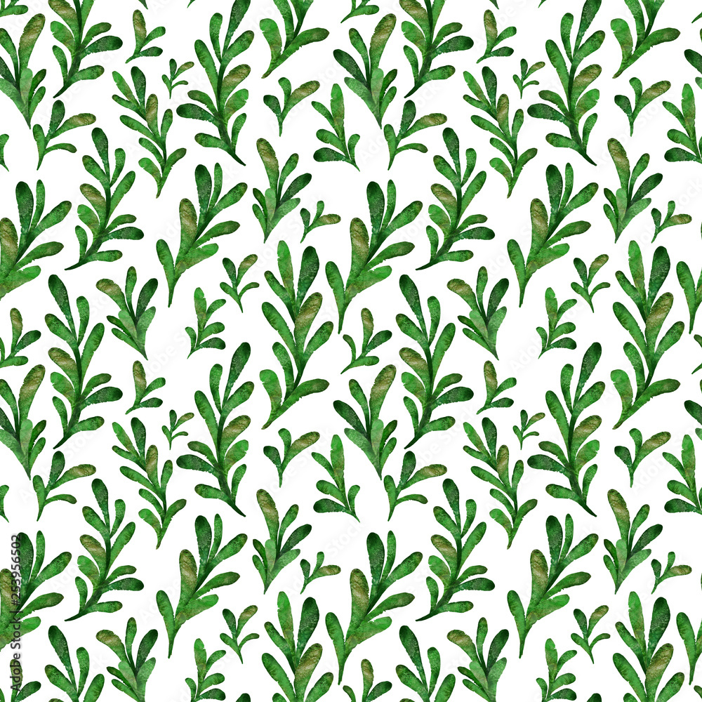 custom made wallpaper toronto digitalWatercolor green leaves seamless pattern. Elegant hand drawn plant on white background.