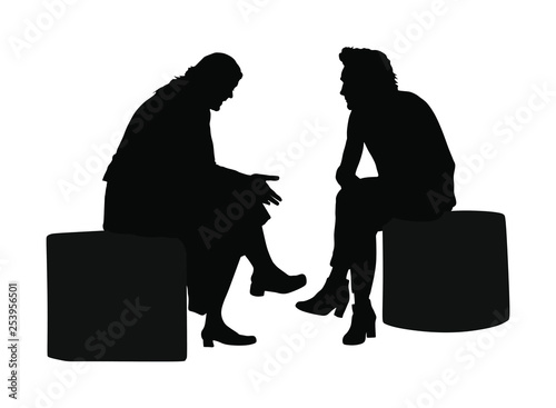 Women gossip at the break vector silhouette. Senior lady friends sitting and talking in public park. Neighbors spread rumors illustration. Backbite mature girls. Outdoor relaxation. Mothers speak.
