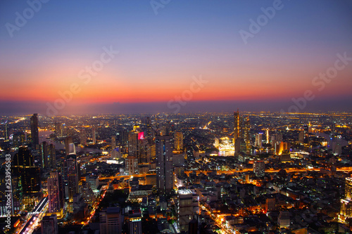 Cityscape top view panorama Aerial view sunset in city skyline 