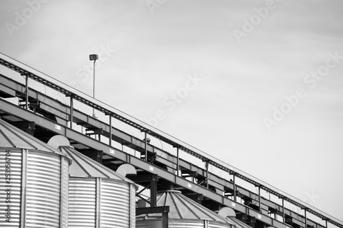 Metal agriculture towers in black and white