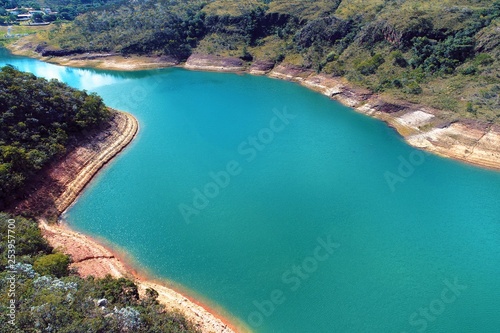 Aerial view of Capitolio's lagoon, Minas Gerais, Brazil. Furnas's dam. Tropical travel. Travel destination. Vacation travel. © ByDroneVideos