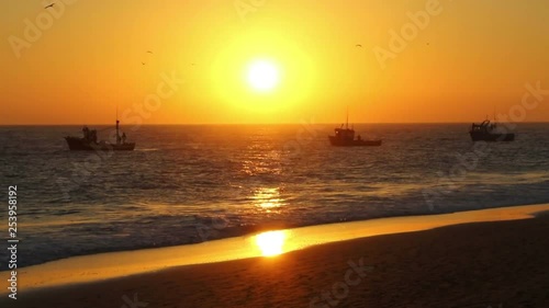 Sunset over the Atlantic Ocean in Morro Jable, Fuerteventura island, Canary islands, Spain. FullHD video