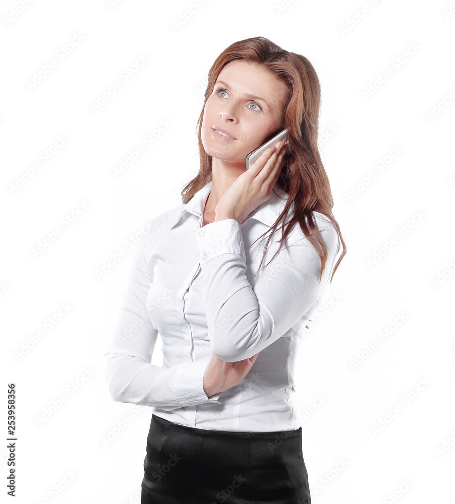 woman consultant talking on a mobile phone. woman consultant talking on a mobile phone.