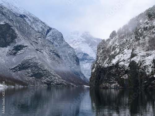 winter view of naeroyfjord  norway