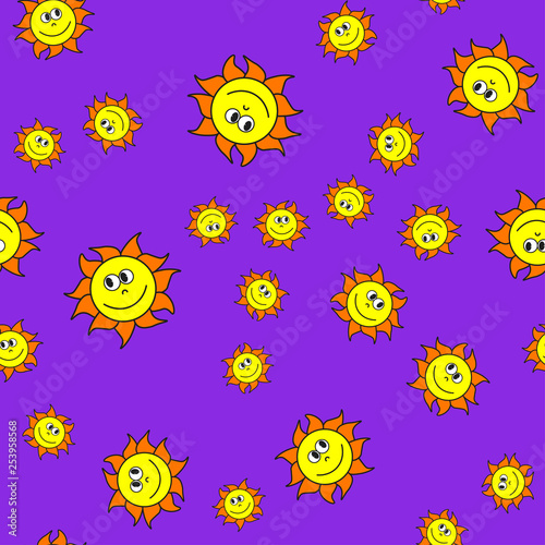 Seamless pattern of suns in cartoon style