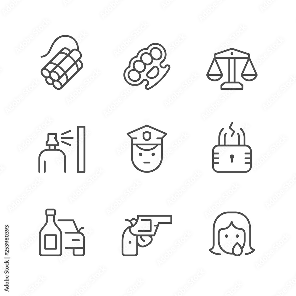 Set line icons of criminal - obrazy, fototapety, plakaty 