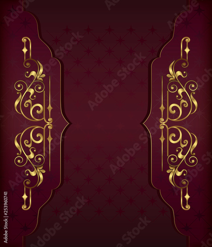Vintage background with golden lace ornaments and art deco floral decorative elements