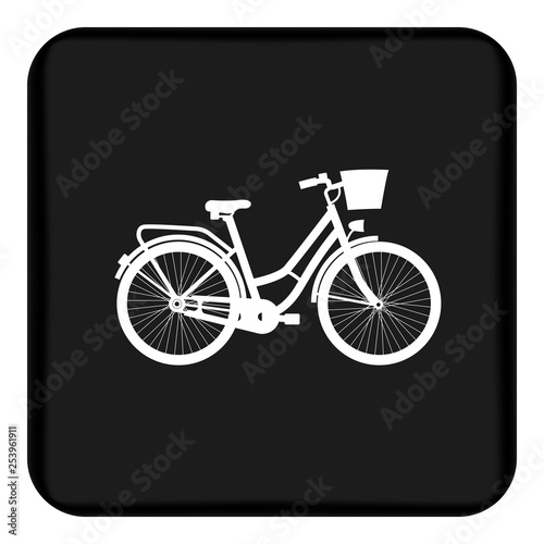 Vector, flat icon of a classic lady's bike. Black white bicycle icon