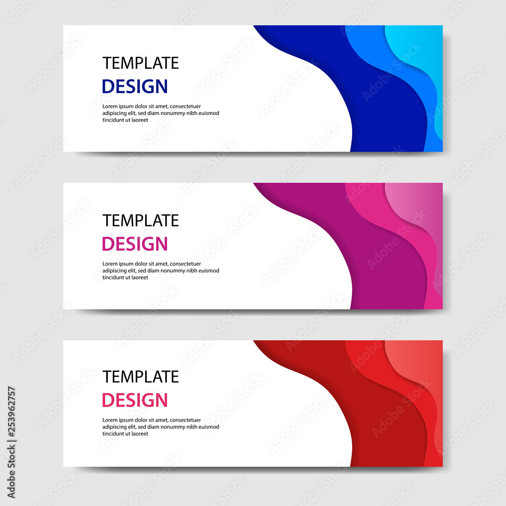 Horizontal banners with 3D abstract paper cut style. Vector design layout for web, banner, header, print flyers. Carving art in gradient blue, red and maroon color.