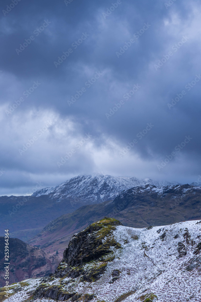 Snow mountains in the Lake District, England