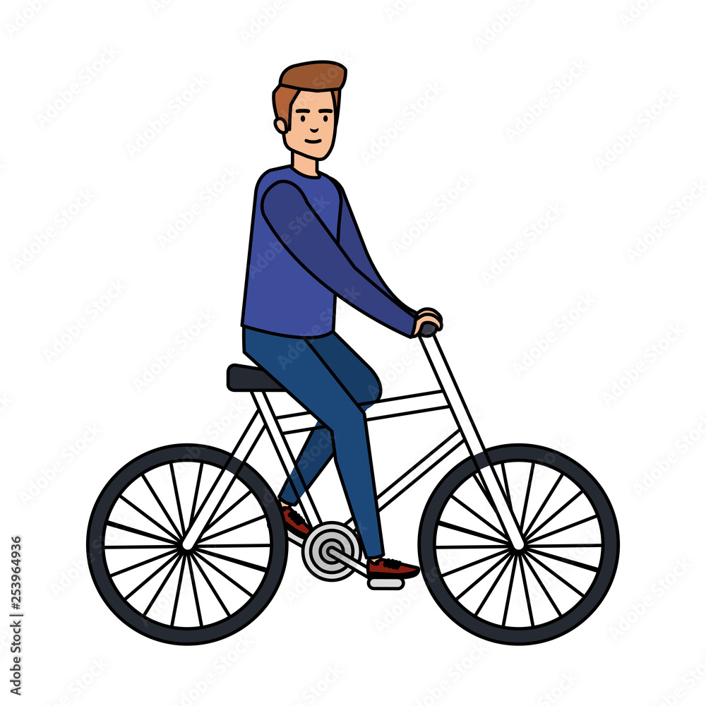 Naklejka premium young man ride bike