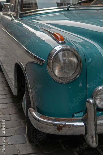 Detail of classic teal car