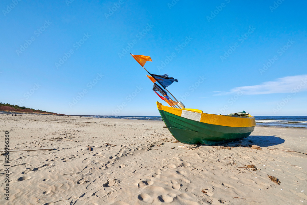 Fishing boats stand in the beach, Baltic Sea, Jantar resort, Poland Fishing boats stand in the beach, Baltic Sea, Jantar resort, Poland