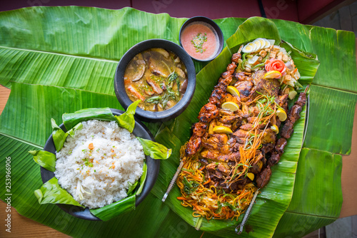 Pilipino boodle fight, bbq and beef