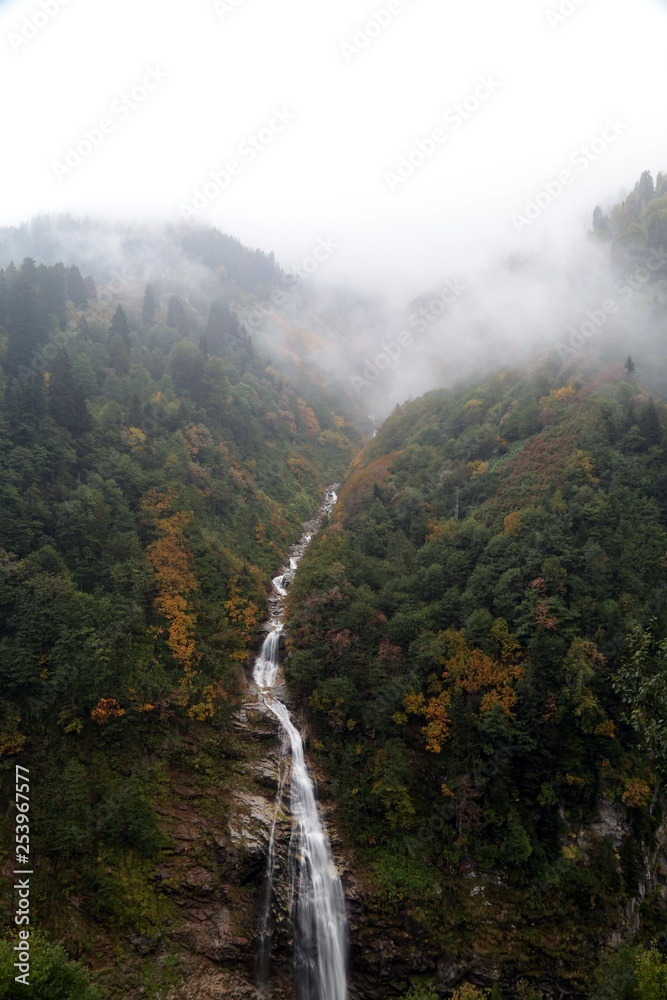 Palovit Waterfall with in the green forest, Rize, Turkey 
