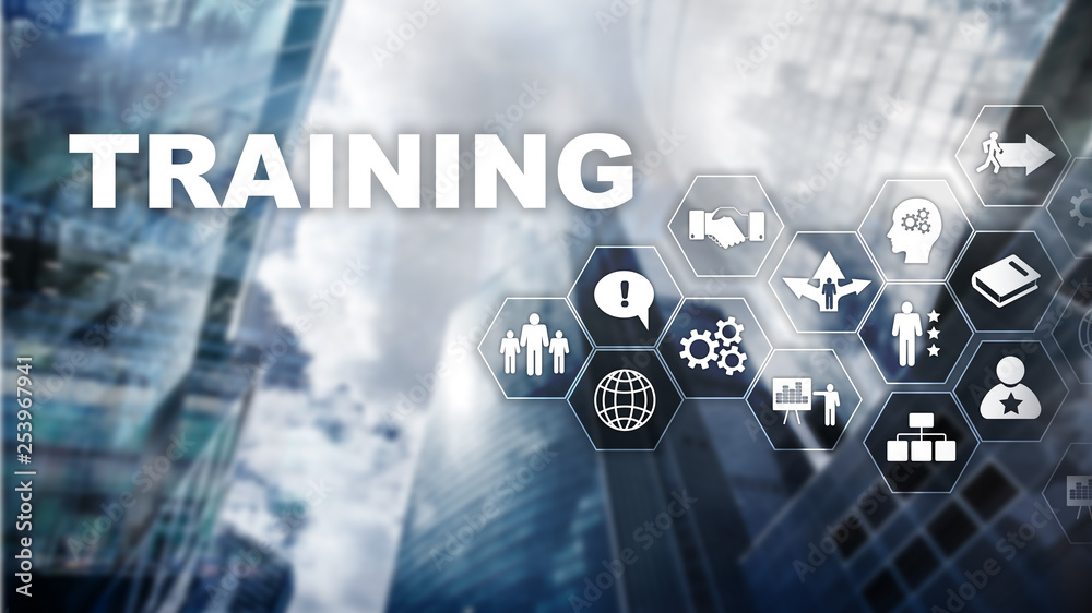 Business training concept. Training Webinar E-learning. Financial technology and communication concept. Business training concept. Training Webinar E-learning. Financial technology and communication concept.