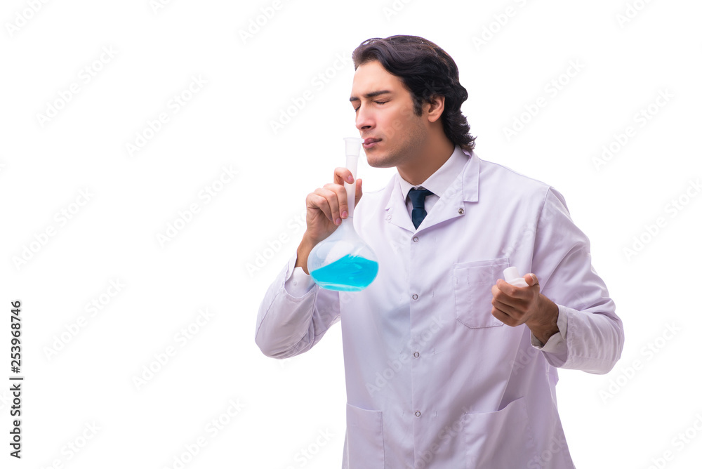 Young chemist isolated on white background Young chemist isolated on white background