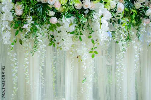 The scene is made of roses for wedding use.