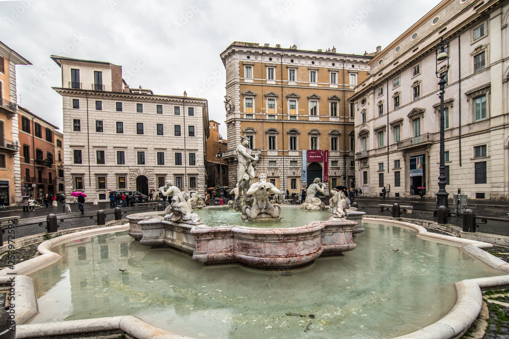 Rome, Italy - November, 2018: Fontana del Moro in Piazza Navona in Rome