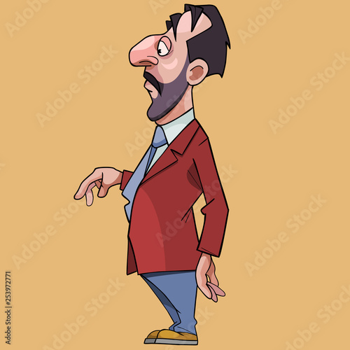 cartoon solid man with a big nose in a suit and tie