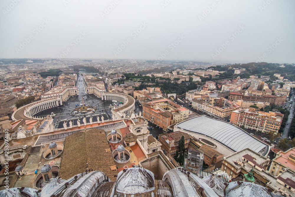 Vatican city - November, 2018: Aerial View of St. Peter's Square, Vatican City, and Rome from the top of St. Peter's Basilica Vatican City, Rome, Italy