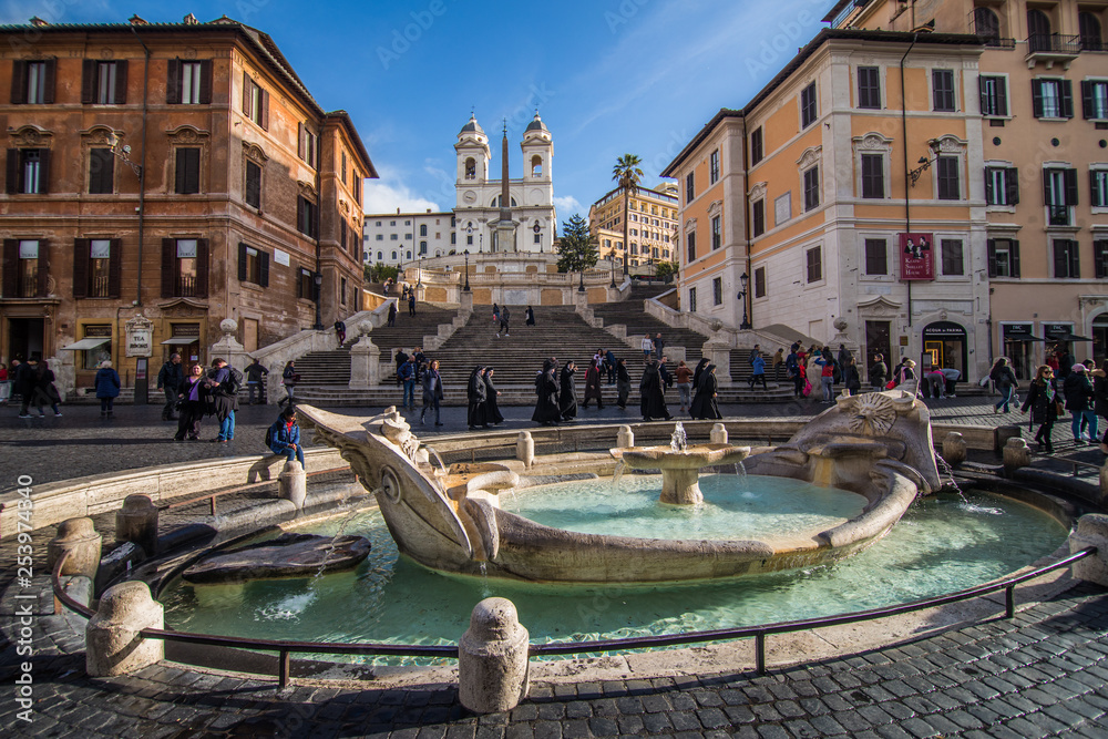 Rome, Italy - November, 2018: Spanish steps blurred in vintage style, Rome, Italy,Europe. Rome Spanish Steps are a famous landmark and attraction of Rome and Italy.