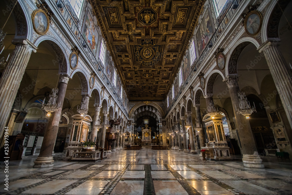 Rome, Italy - November, 2018: Interior of Basilica di Santa Maria in Ara coeli in Rome