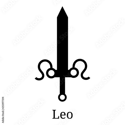 Leo Sword Icon. Silhouette of Zodiacal Weapon. One of 12 Zodiac Weapons. Vector Astrological, Horoscope Sign. Zodiac Symbol. Vector illustration isolated on white background.