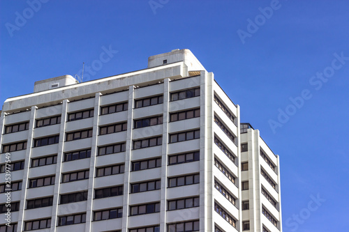Perspective bottom shoot of modern reinforced concrete building