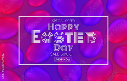 vector illustration happy easter day promotion banner,Easter neon eggs background