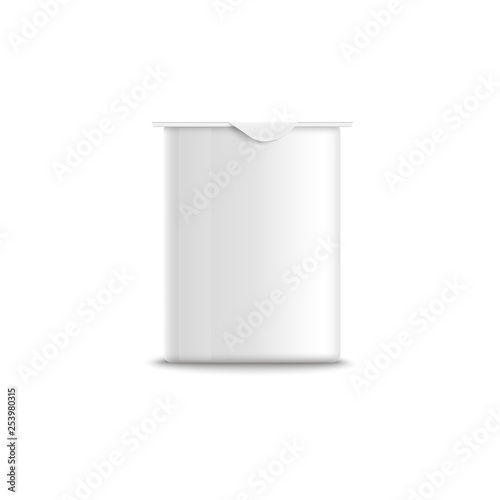 Empty clear white plastic rectangular yogurt container.