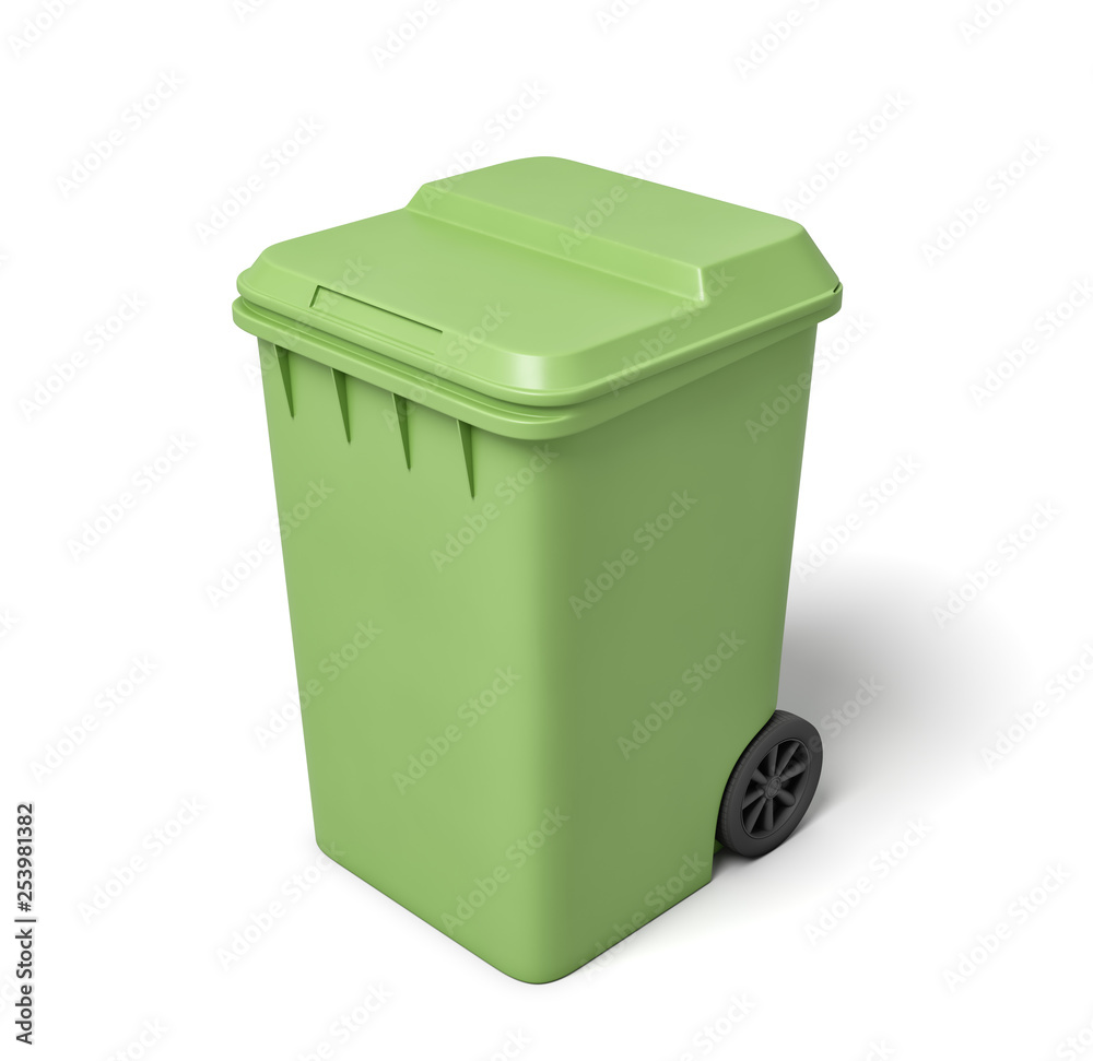 3d rendering of a light-green trash can isolated on white background. 3d rendering of a light-green trash can isolated on white background.