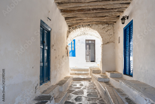 The picturesque street of Kastro, the ancient capital of Sifnos. Cyclades, Greece. Europe
