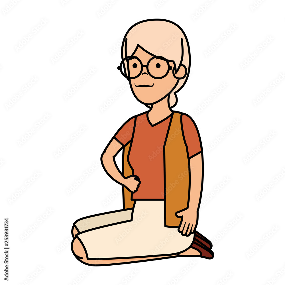 old woman in lotus position character