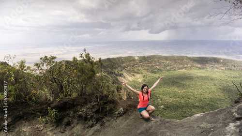 Girl on top of Mount Longonot Volcano Crater, Kenya