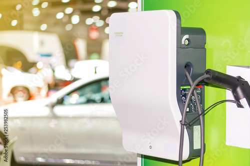electric vehicle charging (Ev) station with plug of power cable supply for Ev car