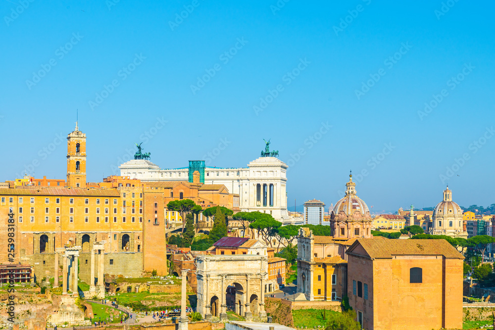 view on Roman Forum in Rome, Italy from Palatine hill