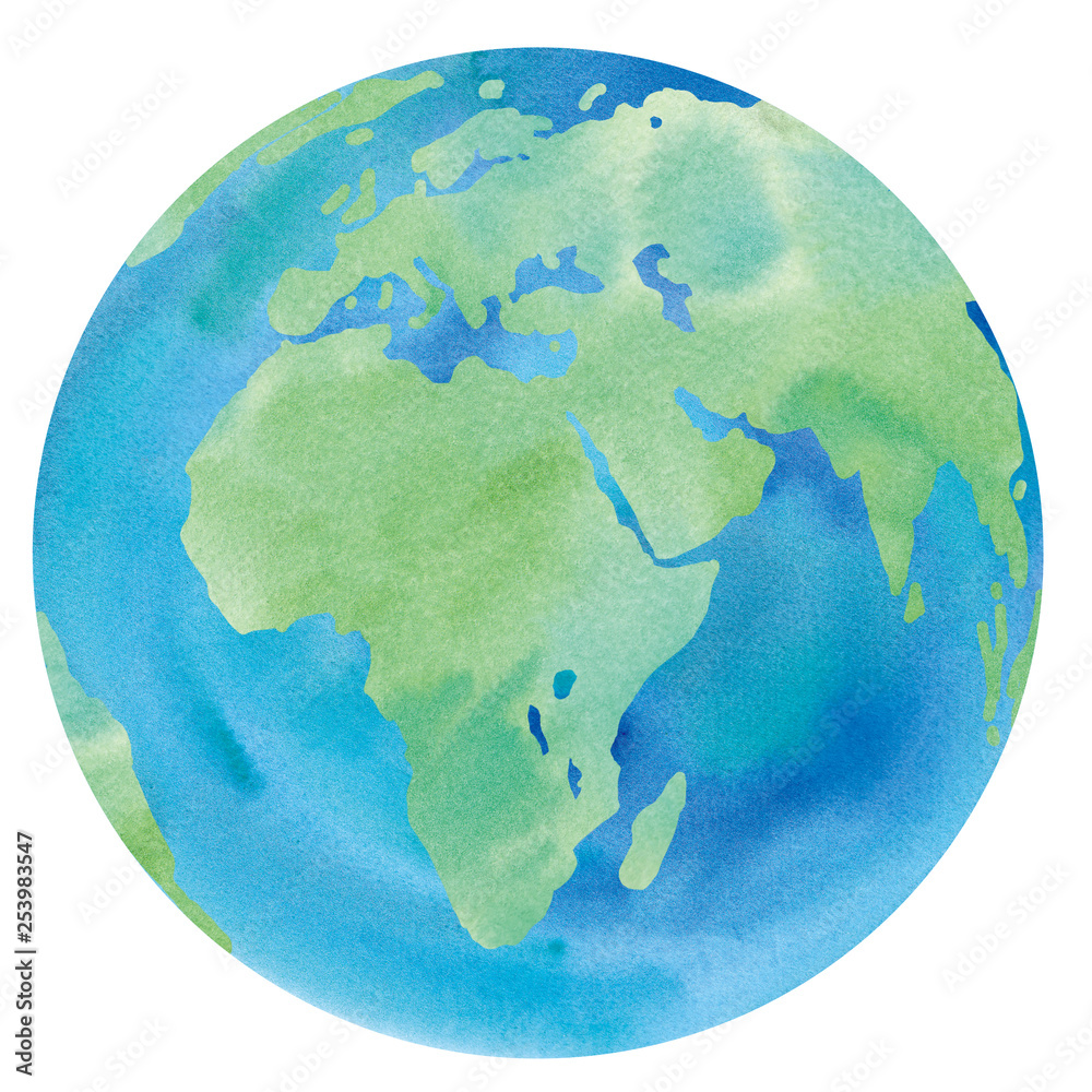 地球の水彩イラスト ヨーロッパ アフリカ アジア Stock Illustration Adobe Stock