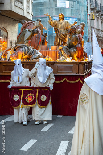 Nazarenos en procesión  Semana Santa. Valladolid, España photo