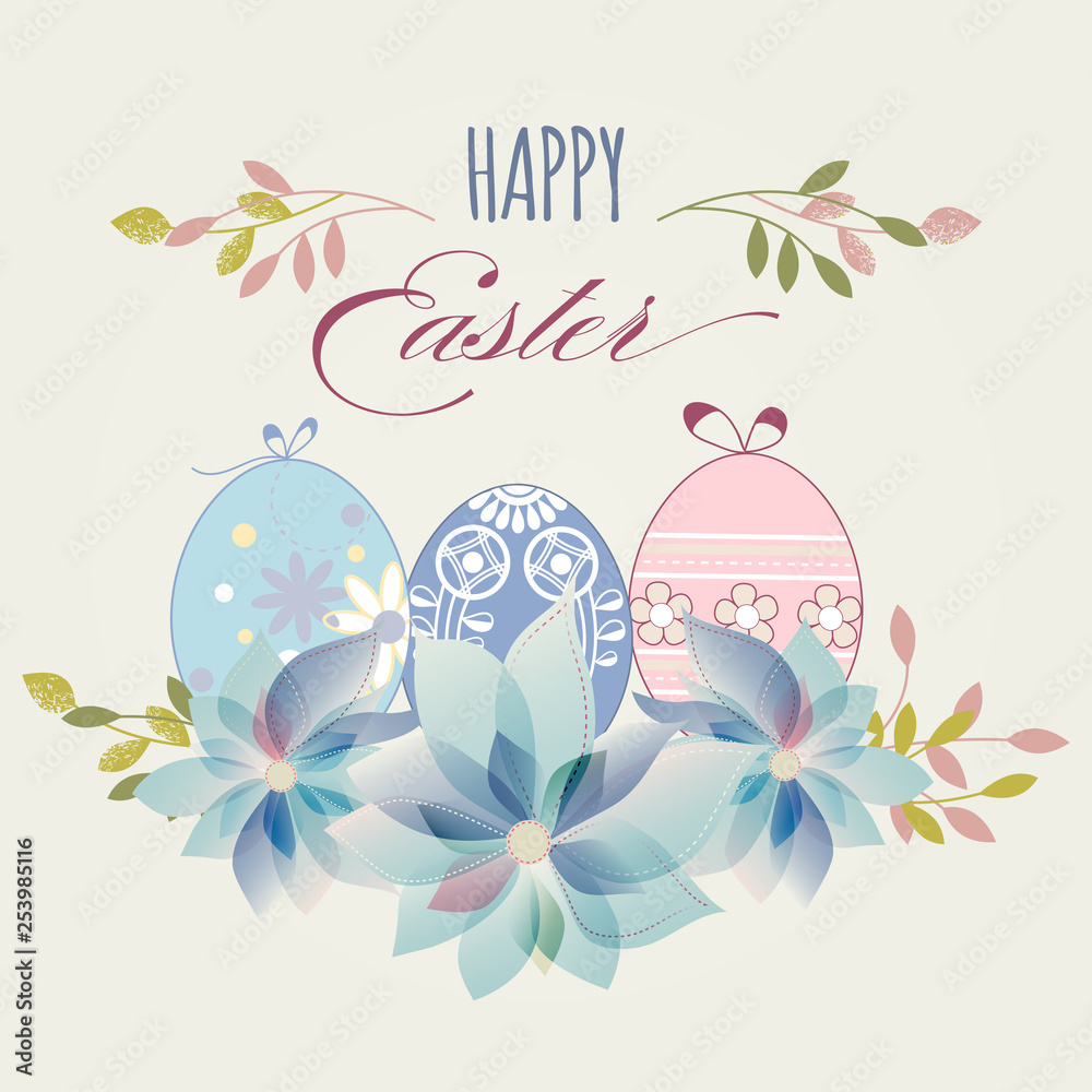 Easter eggs greeting card in pastel colors