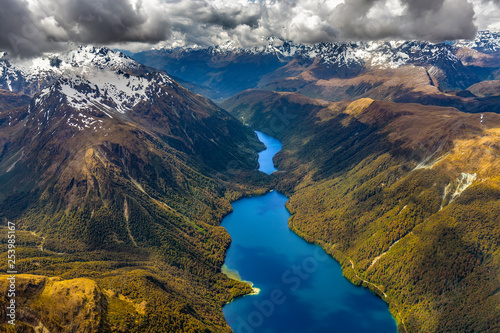 New Zealand, South Island. Fiordland National Park. Lake Gunn and Lake Fergus, Earl Mountains on the left, Ailsa Mountains in the background photo