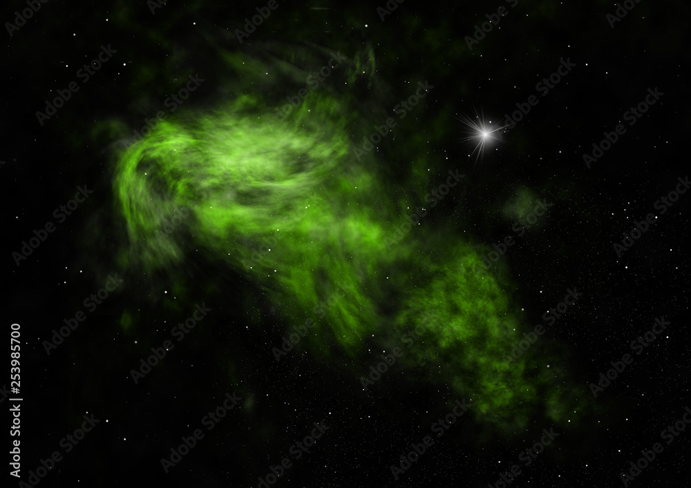 Star field in space and a nebulae. 3D rendering Star field in space and a nebulae. 3D rendering